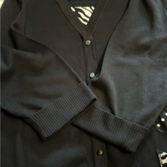 Quacker Factor‎ Black Sweater With Zebra Print Accents Short Sleeve Sz3X Cotton - Picture 10 of 14